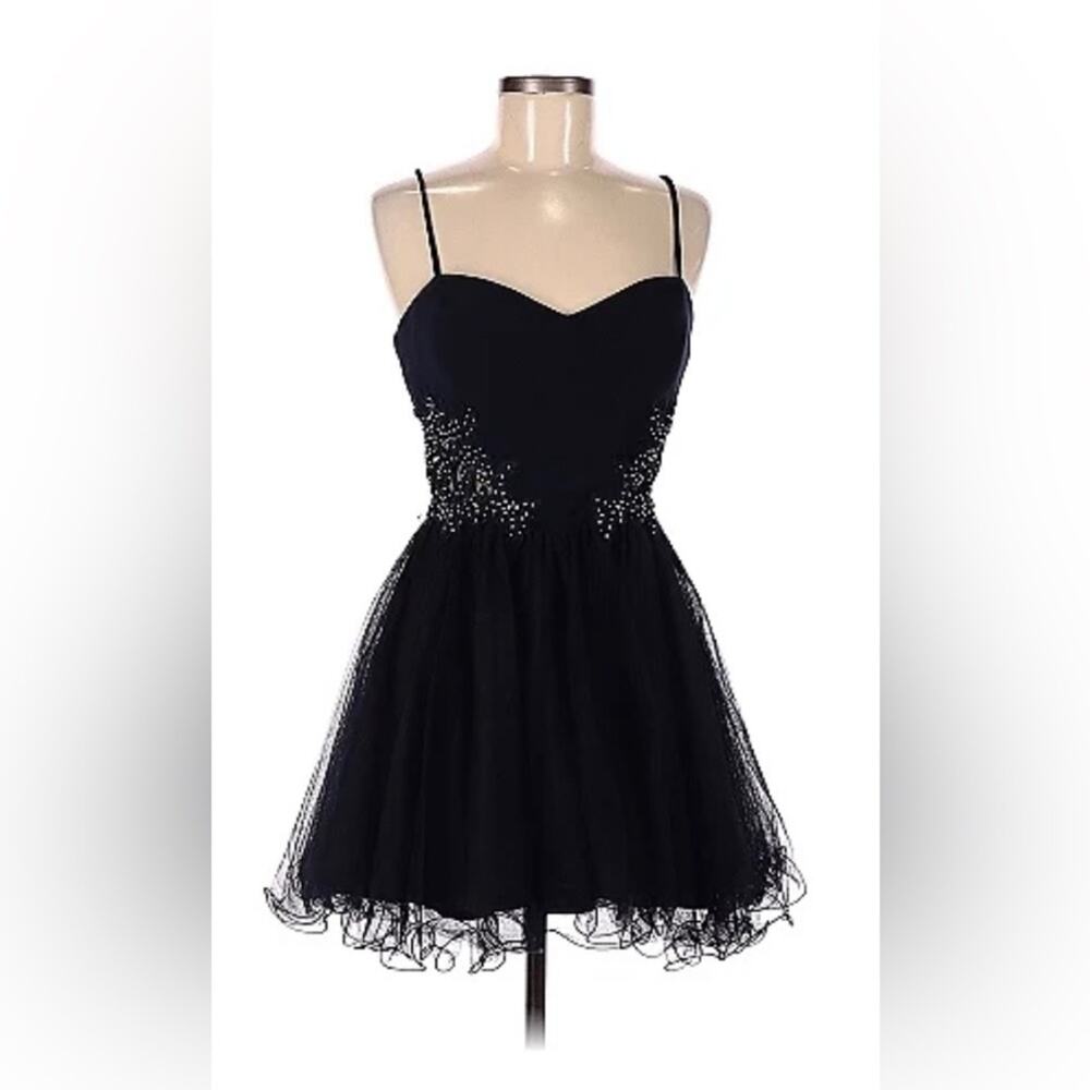 Blondie Nites navy blue mesh tulle rhinestone cocktail party dress, size 9